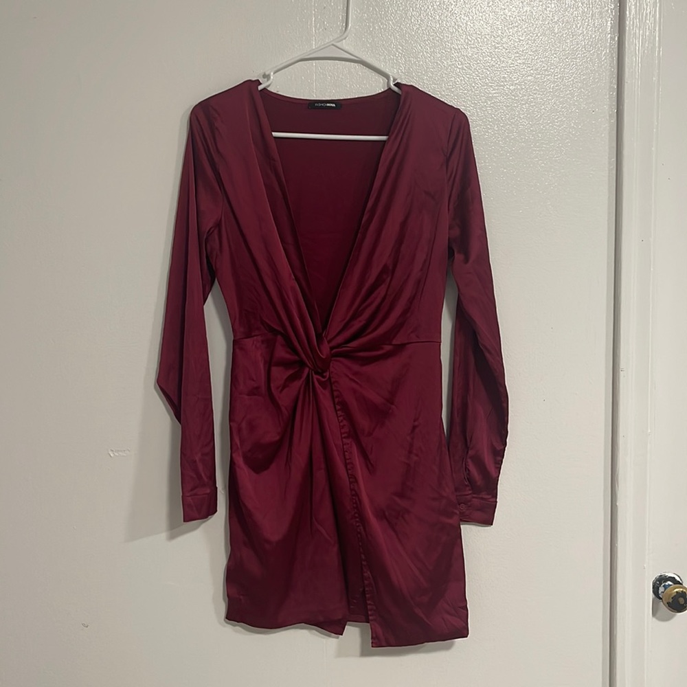 Fashion nova wrap dress Burgundy red satin